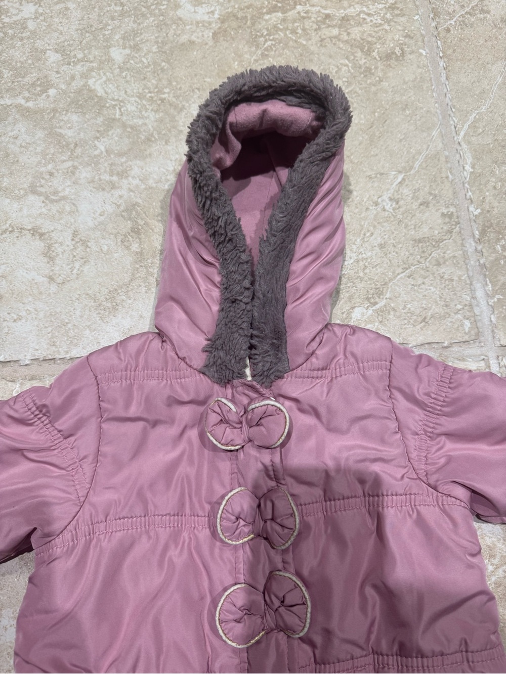 First Impressions Mauve Pink Infant Hooded Snowsuit with Plush Trim - Picture 2 of 3
